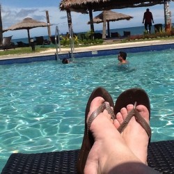 Kathy relaxing pool side